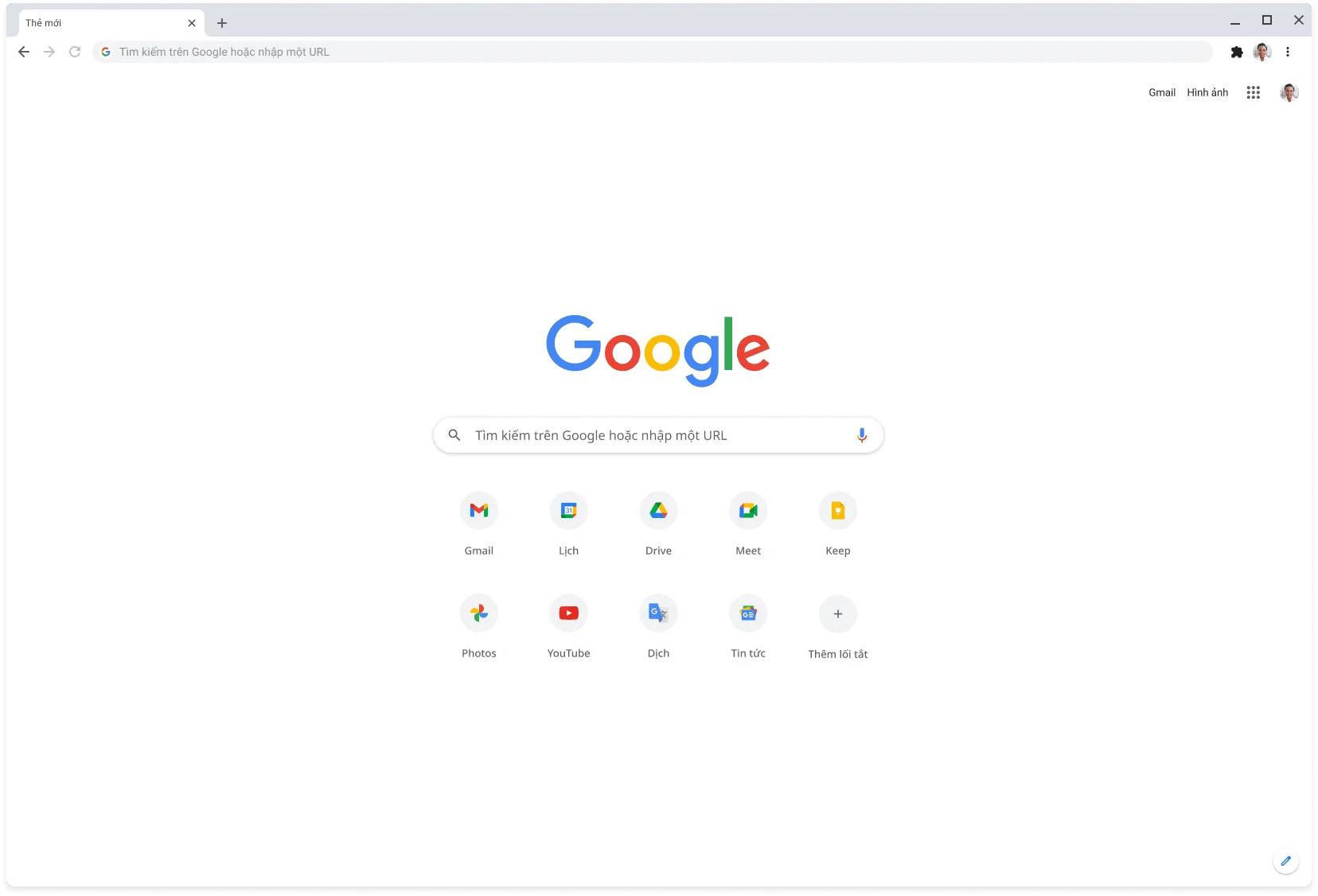Cửa sổ trình duyệt Chrome đang hiển thị Google.com.